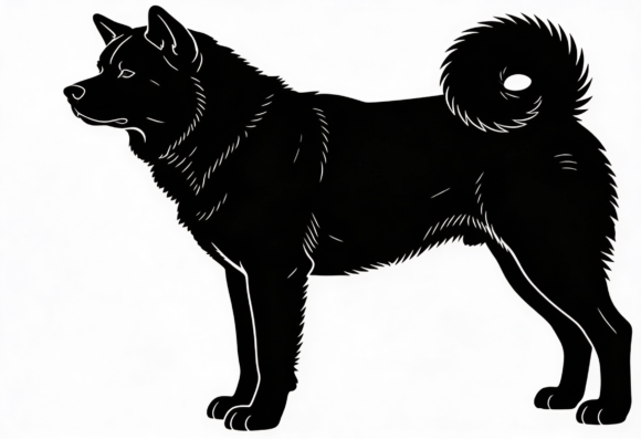 Akita Dog Silhouette Black and White Art