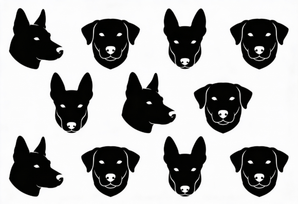 Black Dog Head Silhouettes Vector