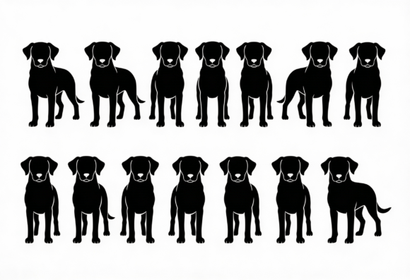 Black Dog Silhouette Clipart Set