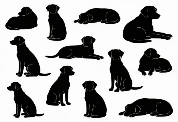 Black Dog Silhouettes Vector Set