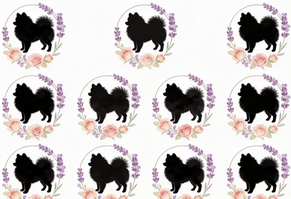Black Pomeranian Dog Lavender Rose