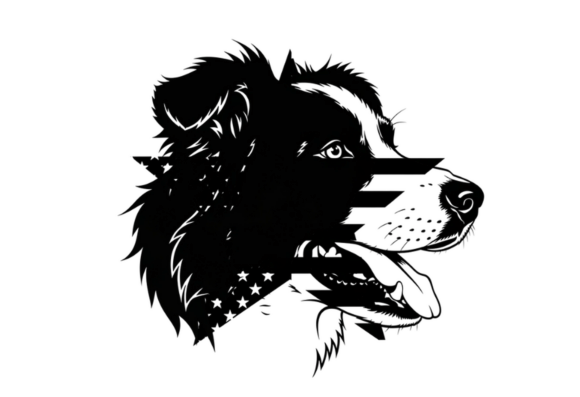 Border Collie American Flag Dog Head