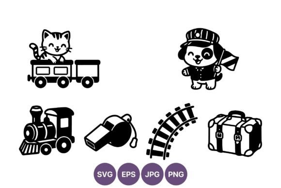 Cat and Dog Train Vector Art