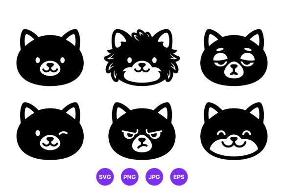 Cute Dog and Cat Face Emotions Vector