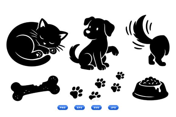 Cute Dog Cat Silhouette Clipart