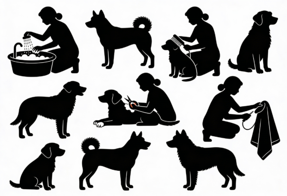 Dog Grooming Silhouette Clipart Bundle