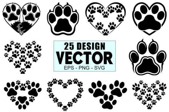 Dog Paw Heart Vector Bundle