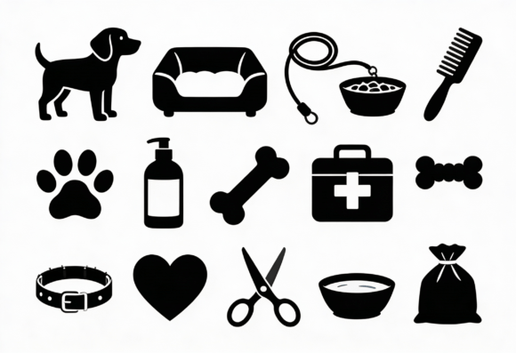 Dog Pet Care Icons Vector Black White