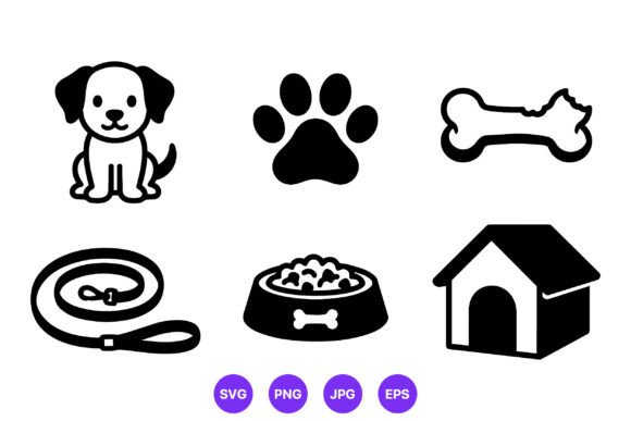 Dog Pet Icons Black White Vector