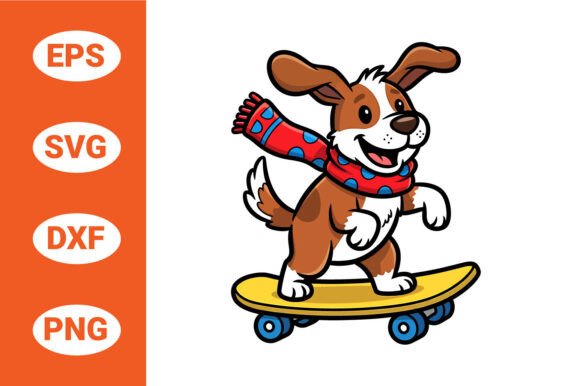 Dog Riding Skateboard Cartoon Vector