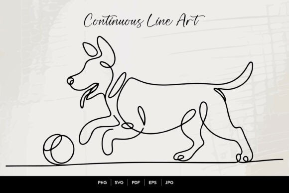 Dog Running with Ball Line Art