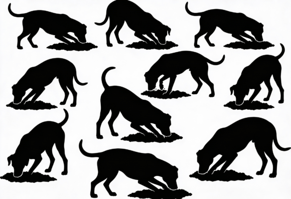 Dog Silhouette Digging Vector Art