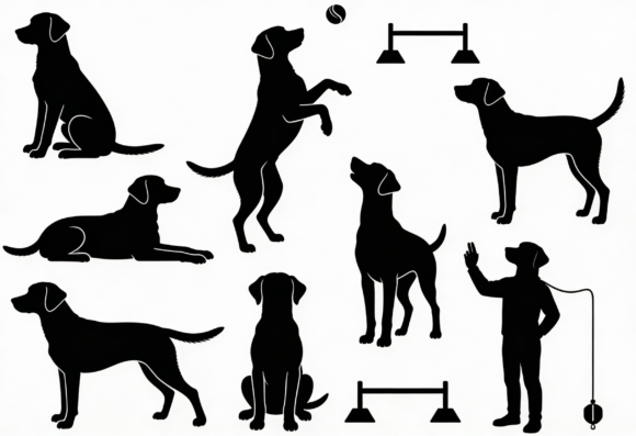 Dog Silhouette Poses Clipart Bundle