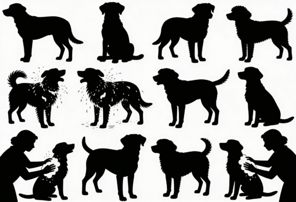 Dog Silhouettes Bundle Black White