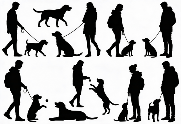 Dog Walking Silhouettes Clipart Bundle