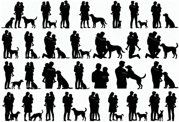 Family and Dog Silhouettes Clipart
