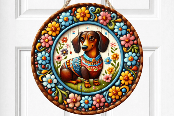 Floral Dachshund Dog Art Door Sign