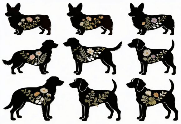 Floral Dog Silhouettes Clipart Bundle