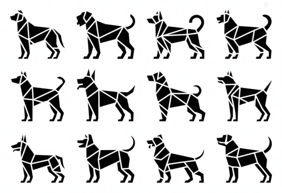 Geometric Dog Silhouettes Vector Pack