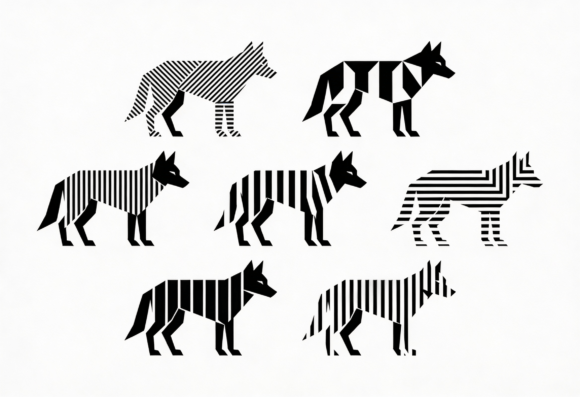 Geometric Wolf Dog Vector Art Set