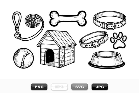 Hand Drawn Dog Accessories Set