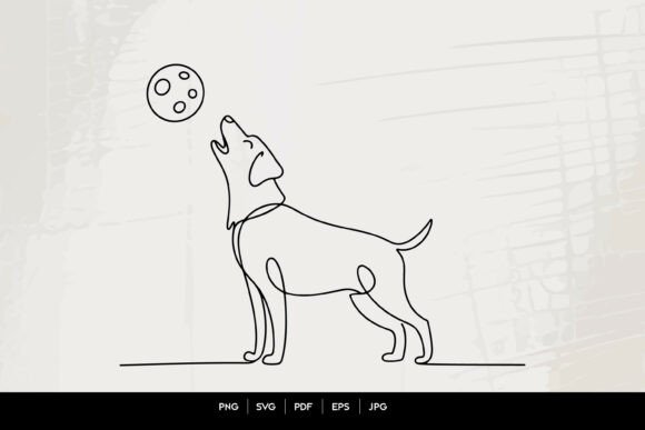 One Line Dog Howling at Moon