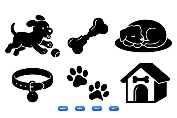 Playful Dog Icon Clipart Set