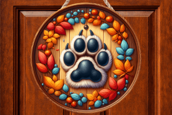 Rustic Fall Dog Paw Print Door Sign