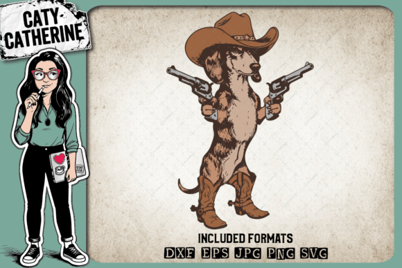 Western Dachsund Doxie Dog with Pistols